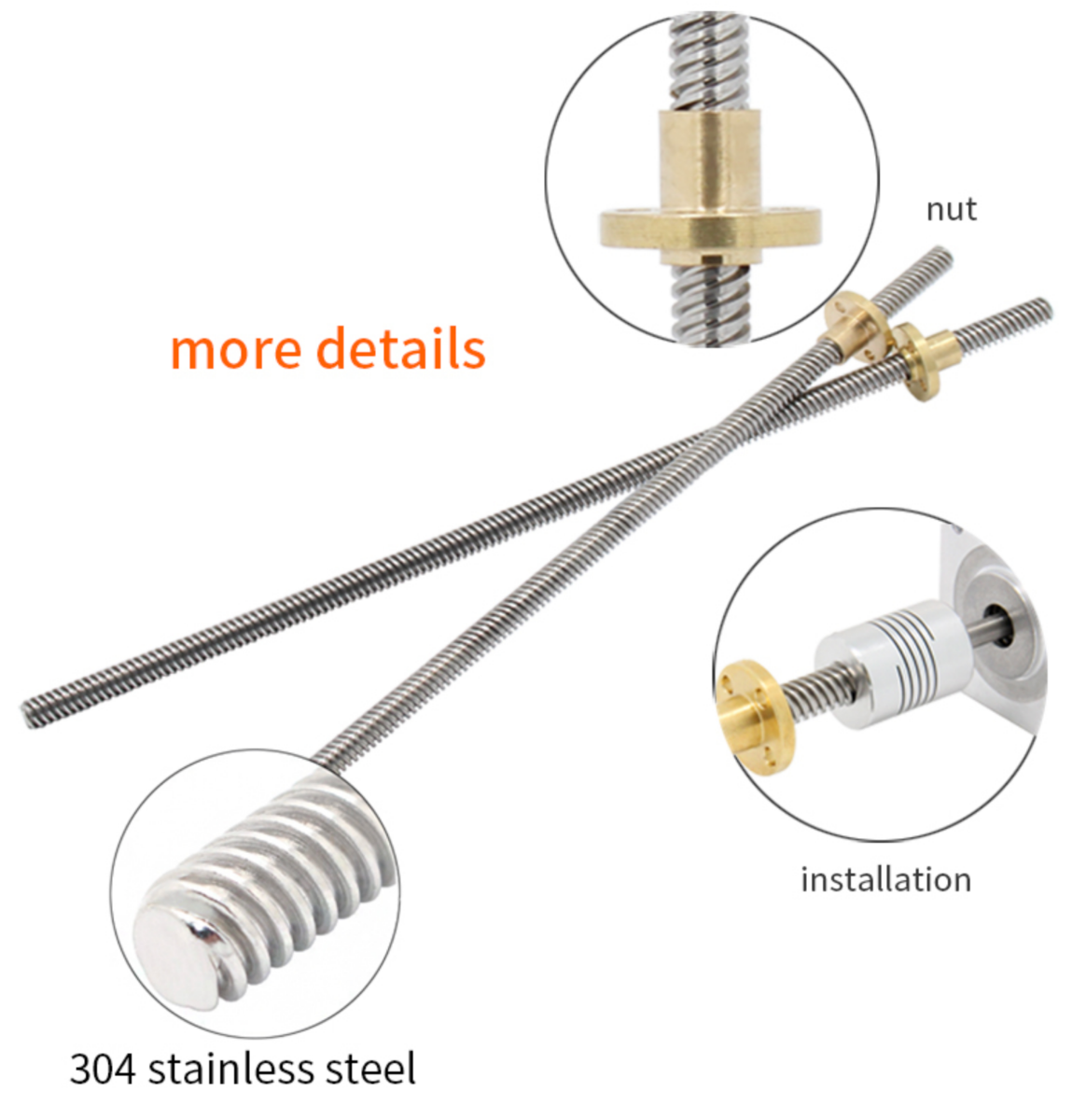 Lead Screw 400mm with 8mm Trapezoidal Screws Copper Nuts
